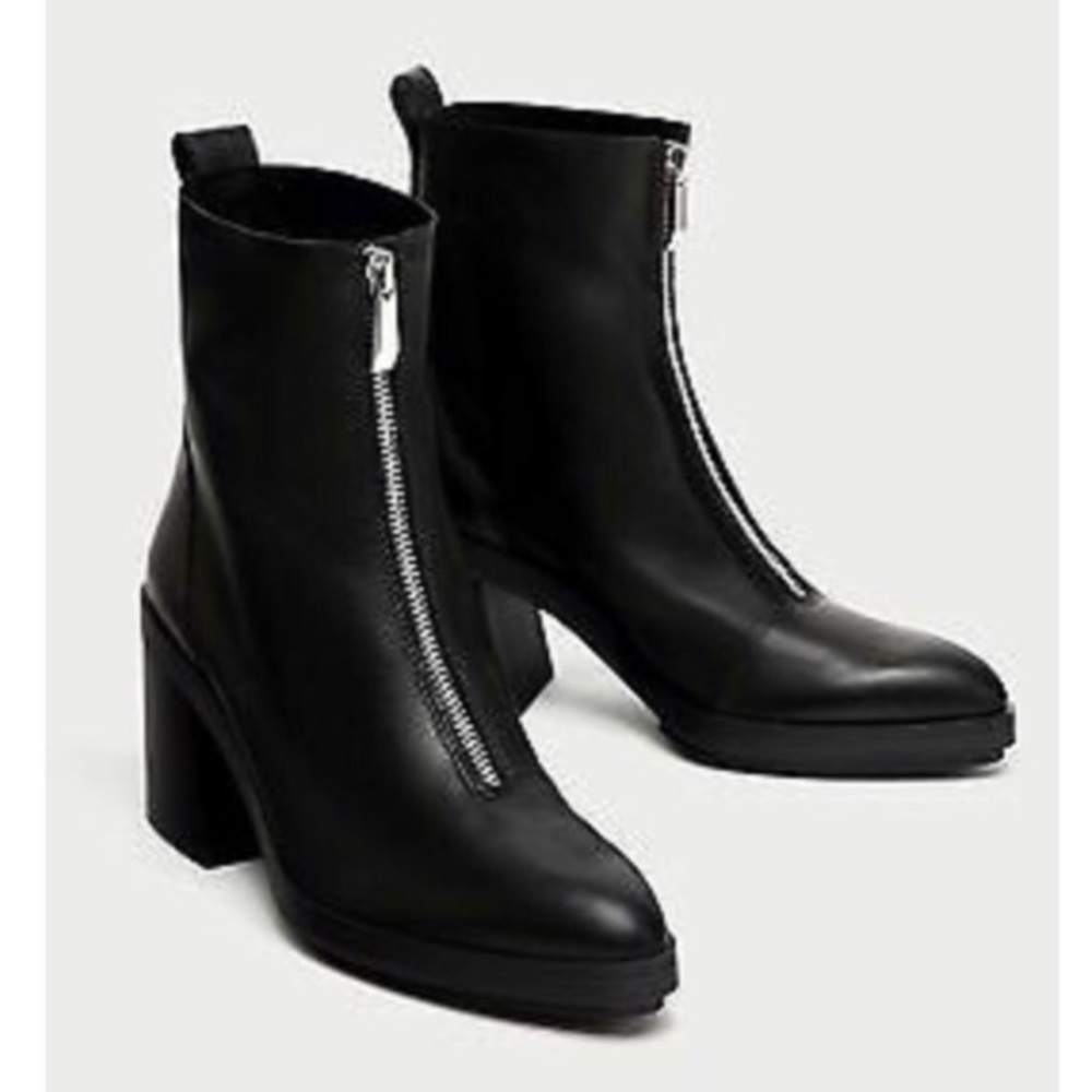 Zara Trafaluc Leather Zipper Front Boots NWT